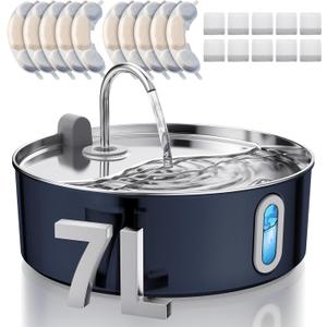 Stainless Steel Dog Water Fountain with 10 Pieces Carbon Filters + 10 Pieces Sponges