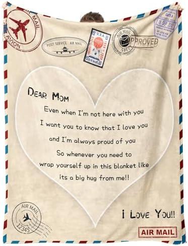Ljfffxfdyyx Dear Mom Flannel Hug Blanket - 60"x50" Letter-Style Gift from Kids, Cozy Throw for Mother’s Day, Birthdays, Christmas, Always Proud of You Keepsake