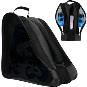 Unisex Ice Skate Bag with Adjustable Shoulder Strap - Breathable Oxford Cloth Skating Shoes Storage Bag (Black)