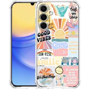 Case for Samsung Galaxy A15 with Aesthetic Design, Good Vibes Positive Quote Collage Pattern for Men Women, Clear Slim Soft TPU Bumper Case, 6.5 (Good,A15)