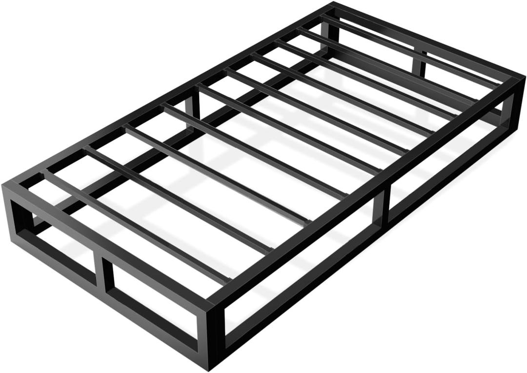 6 Inch Twin Bed Frame with Steel Slat Support, Low Profile Twin Metal Platform Bed Frame Support Mattress Foundation, No Box Spring Needed/Easy Assembly/Noise Free