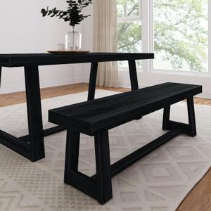 Plank+Beam 60 Inch Farmhouse Dining Bench, Solid Wood Entryway Bench, Wooden Outdoor Bench, Kitchen Dining Seat, Dining Room, Home Office, Living Room Furniture, Easy Assembly, Black Wirebrush, Bench for 72 Inch Table