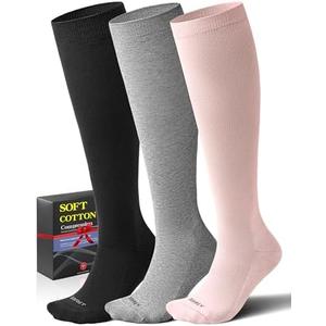 Soft Cotton Compression Socks for Women Men 20-30mmHg - Knee High Support for Circulation, Nurses, Pregnancy, Travel Size M/L