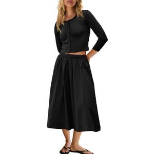 Panadila Womens 2 Piece Lounge Sets Matching Vacation Outfits Ribbed Button Down Cardigan and Elastic Waist Skirt Sets (Medium, Black) Panadila Womens 2 Piece Lounge Sets Matching Vacation Outfits Ribbed Button Down Cardigan and Elastic Waist Skirt Sets (Medium, Black)
