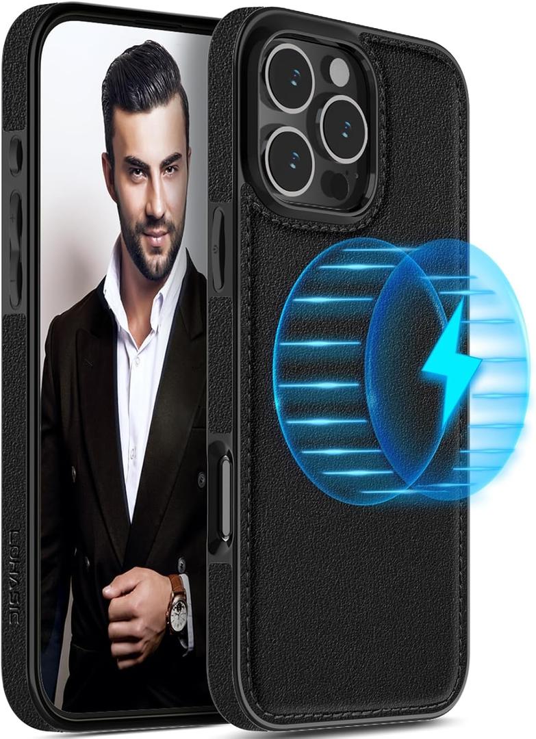LOHASIC Compatible with MagSafe for iPhone 16 Pro Max Case Leather, Slim Business PU Rugged Non-Slip Grip Shockproof Bumper Full Body Protective Cover Phone Cases for iPhone 16 Pro Max 6.9" - Black