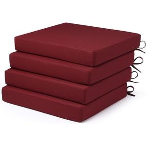 Outdoor Chair Cushions Set of 4 Fade Water Resistant, Patio Furniture Cushions with Non-Slip Ties,Square Cushions for Outdoor Furniture and Lawn Dining Chairs, 18.5 x 16 x 3, Burgundy