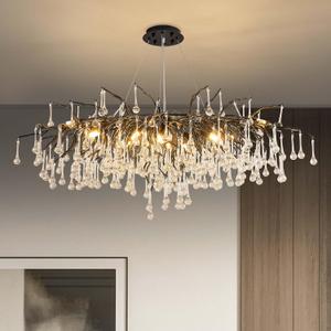 Modern Crystal Raindrop Chandelier, L40'' Black Linear Rectangle Art Deco Tree Branch Lighting Fixture for Kitchen Island Living Room Foyer Staircase 10 Lights