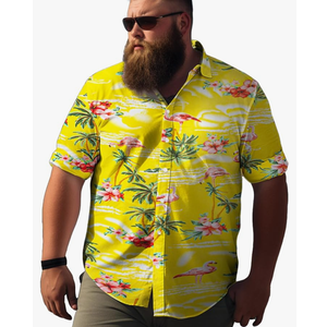 Weecreeture Big and Tall Men's Hawaiian Shirt - Short Sleeve, Tropical Floral Button Down Casual Summer Beach Shirt Size M