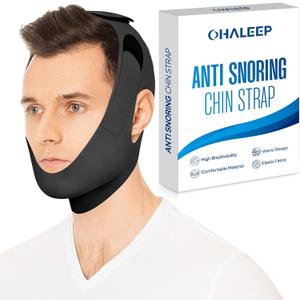 OHELEEP Anti Snore Chin Strap for CPAP Users, Snore Stopper Adjustable, Chin Strap for Sleeping Comfortable Stop Snoring Solution, Anti Snoring Devices Breathable and Reusable, Black, M