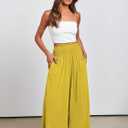 ANRABESS Women Palazzo Pants Summer Boho Bagyy Wide Leg High Smocked Waist Casual Loose Lounge Pant with Pocket (S)