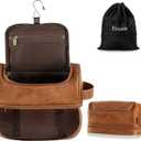 Elviros Toiletry Bag for Mens PU Leather Travel Organizer Kit with Hanging hook, Large Water-resistant Toiletries Bathroom Shaving Bags, Gift For Men (Brown) (Large (Pack of 1))