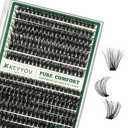 KEYYOU LASH clusters 144Pcs D Curl Angel Eyelash Extension Thick Wispy Natural Band Lash with Waterproof DIY Lash Extension at Home（Angel A01D818MIX）