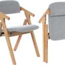 Folding Chairs with Padded Seats, Wooden Stackable Dining Chair, Easy to Store Foldable Dining Chairs for Kitchen, Living Room, Wedding Party Picnic (Grey)