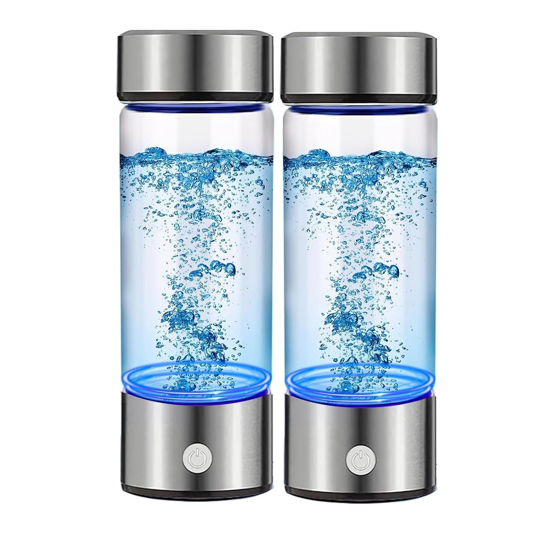 Hydrogen Water Bottle Generator 2 Pack, Glass Hydrogenated Water Bottles Health Cup, Hydrogen Water Generator w SPE/PEM Tech Improve Water for Home/Office/Travel/Daily Drinking Gift for Mom Father  (Silver)