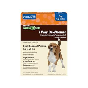Worm X Plus 7 Way De-Wormer Chewables for Dogs - Tablets for Small Dogs & Puppies (6-25 lbs) (pyrantel pamoate/praziquantel), 2 Count, Expiry: 07/2026