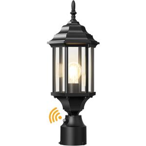 Dusk to Dawn Outdoor Post Lights, Waterproof Aluminum Lamp Post Light Fixture, Exterior Lamp Post Lantern Post Deck Lighting for Yard, Driveway, Pathway (Black- 1 Pack)