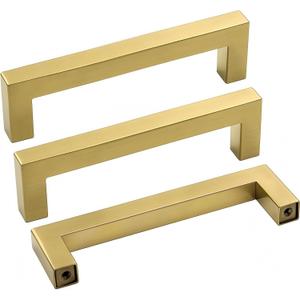 Goldenwarm 5 Pack Gold Cabinet Pulls and Knobs Brass Drawer Handles - LSJ12GD96 Kitchen Cabinet Hardware 3-3/4 Inch Screw Spacing Square Closet Drawer Pulls
