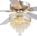 Asyko Crystal Ceiling Fan Fandelier with Lights and Remote Control, 52" Modern Chandelier Ceiling Fans with Reversible Blades, Silent Motor, Fandelier Ceiling Fan with Light Chrome