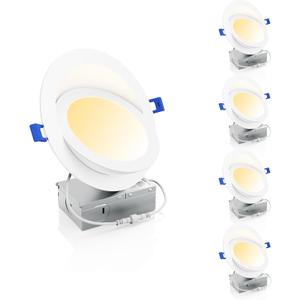Ensenior 4 Pack 6 inch LED Eyeball Recessed Lighting, 360+90 Rotatable and 2700K-5000K Selectable, Dimmable Gimbal Recessed Lights, Canless Angled Adjustable Ceiling Downlight, 1300LM, 13W=115W-FCC
