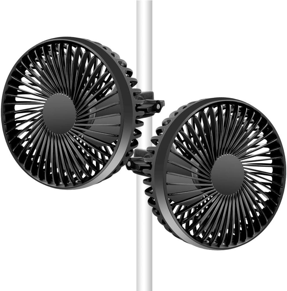 Grow Tent Fan, 5in Two Fans for Greenhouse Plant All Direction Ventilation Circulation Instead of Oscillating, Can Work with Timer and Thermostat, 3 Speeds IP54 Waterproof 8ft Cord Power Adapter (Large)