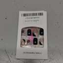 Press On Nails: Short Square False Nails, Black & White, French Tip, Acrylic with Black Leaves & Polka Dots Designs, Glitter, Full Cover, Glossy Black, Stick On, 24Pcs