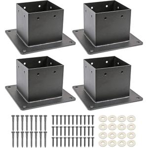 4 Pcs 4x4 Post Base Bracket Anchor Base, Inner Size 3.5"x3.5" Thick Deck Post Brackets Black Powder Coated Heavy Fence Post for Wood Fence, Deck, Pergola and Mailbox Support Brackets