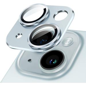 JETech Camera Lens Protector for iPhone 15 6.1-Inch and iPhone 15 Plus 6.7-Inch, Full Coverage 9H Tempered Glass Ring Cover, Matte Metal Plate, Case Friendly, 1-Pack (Blue)