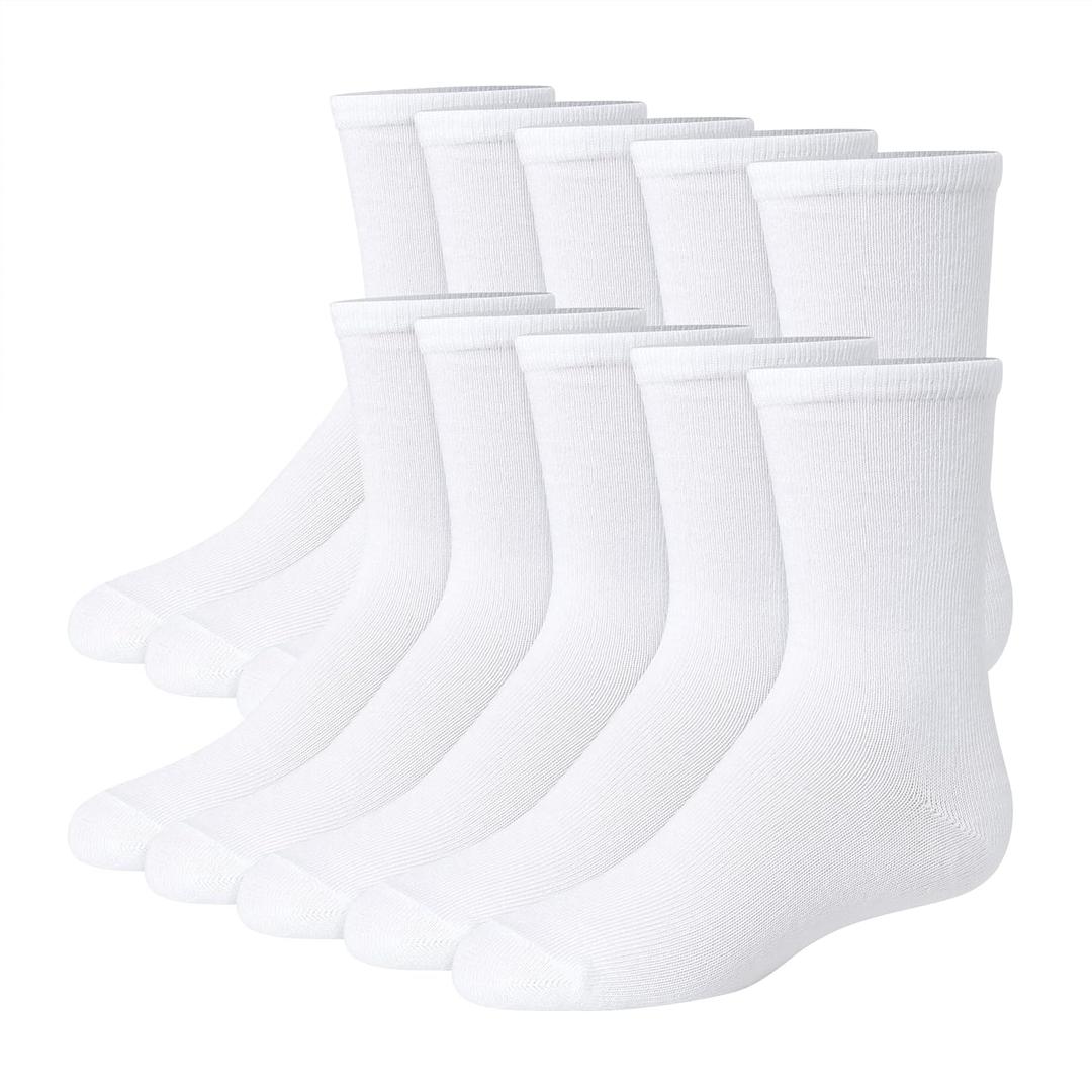Hanes Uniform, Plain White, Knit Crew Socks for Girls, 10-Pairs (Medium)