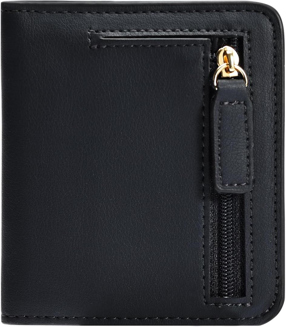 Gostwo Small Wallet for Women, Slim Bifold Credit Card Holder, Compact RFID Blocking Cash Wallet, Billfolds Thin Leather Zipper Pocket, Mini Wallet Gift for Ladies Teen Girls Travel with ID Window (Black)
