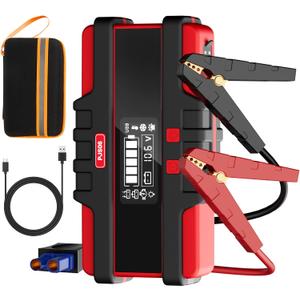 PJS06 - Arrancador de batera de coche de 2500 A, amplificador de batera porttil de 12 V, caja de salto y cargador, con deteccin de voltaje, proteccin integrada y luz de advertencia LED
