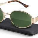 livho Retro Polarized Sunglasses - UV400 Protection, Oval Shape, Metal Frames - Matching Soft Case Inlcuded (Green/Gold)