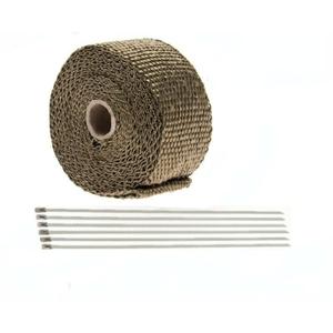 Titanium Exhaust Wrap 2" x 16.5' Roll for Motorcycle Fiberglass Heat Shield Tape with Stainless Ties