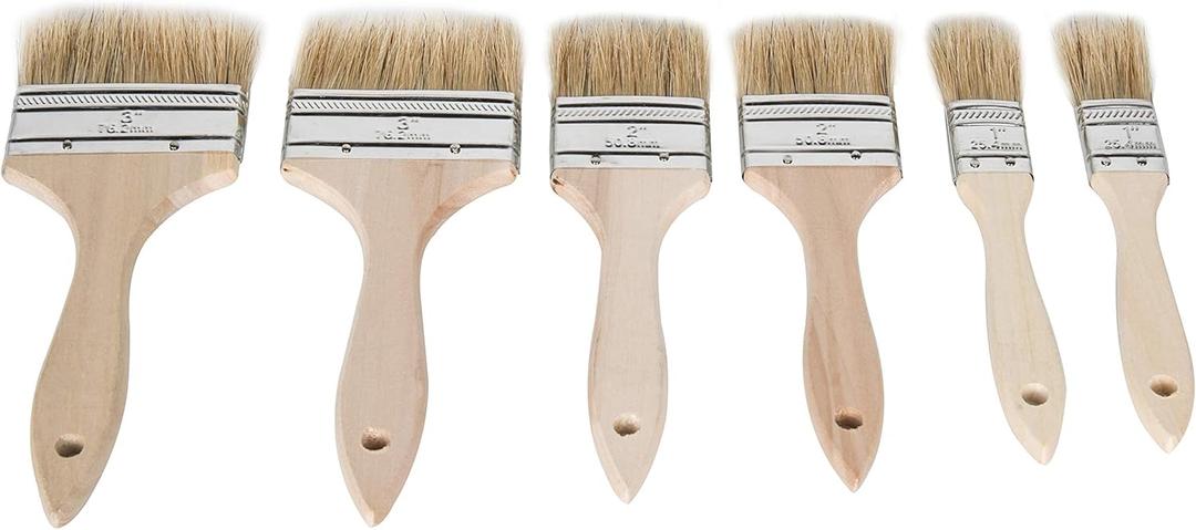 ETERNA 6Pack Household Chip Paint Brush 1inch 2inch 3inch Natural Bristles Wooden Handle Flat Brushes Set for Painting, Glue, Oil, Acrylic, Stain