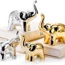 4 Pcs Elephant Statue Home Decor, Modern Style Ceramic Elephants Figurine, Cute Christmas Lucky Animal Sculpture Gift for Living Room Bookshelf Desktop Office (Gold & Silver)