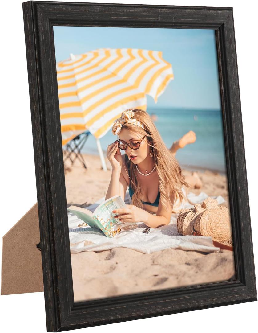 8x10 Wood Frames Set Black, Natural Wooden 10x8in Picture Frames, Modern Golden 8 x 10inch Gallery Photo Pic Frame with HD Plexiglass, Horizontal Vertical Wall Mounting Tabletop Display 1Pcs