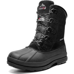 NORTIV 8 Men's Insulated Waterproof Work Winter Snow Boots (8.5 Wide, Black)