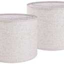 Set of 2 Drum Lampshades for Table, Floor & Bedside Lamps - 13 * 13 * 10 inch, Medium Beige Gray Shades - Natural Fabric Spider Fitter - Modern & Rustic Interiors - By GO&SO Assembly Required