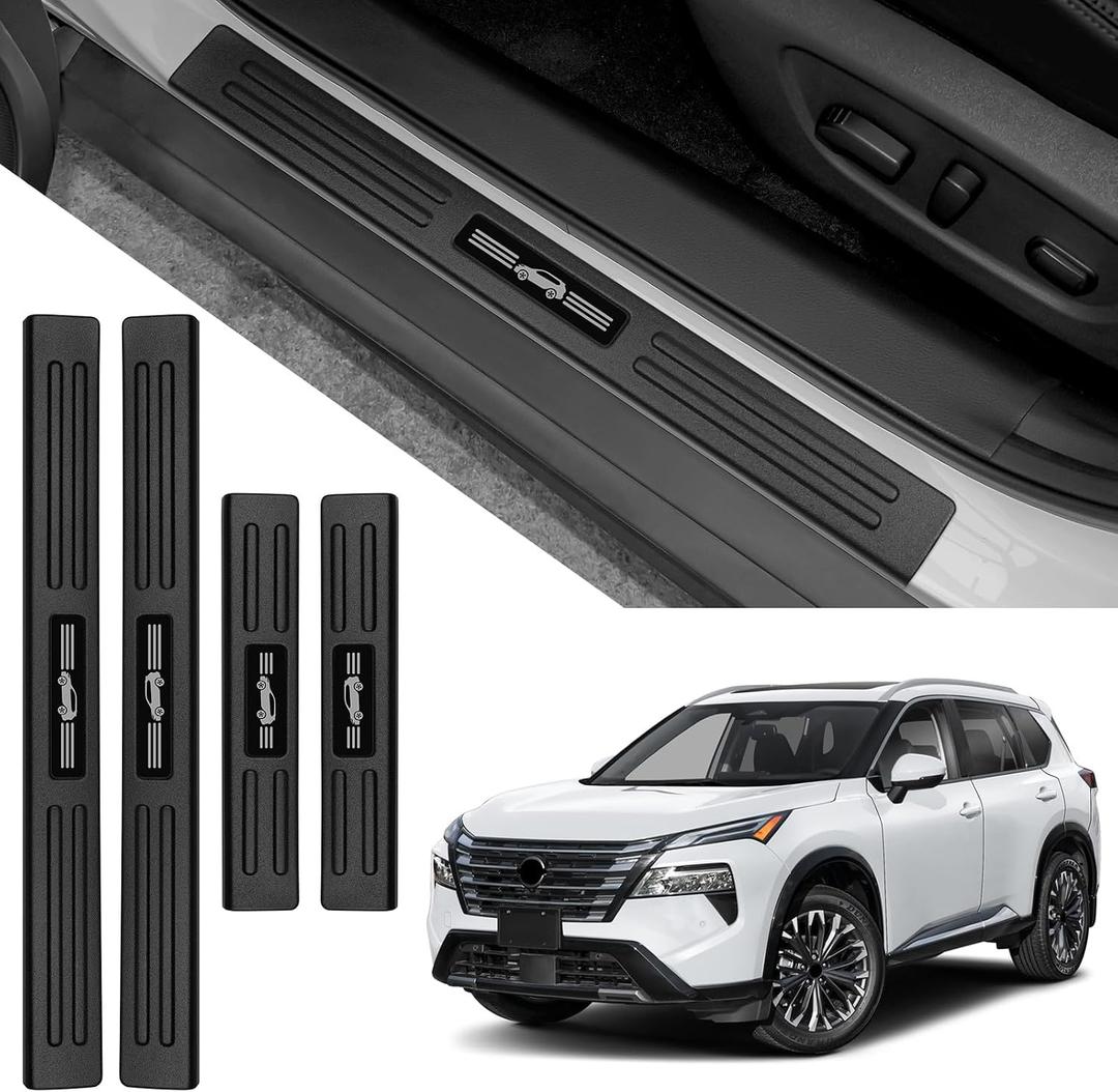 Door Sill Guards Compatible with Nissan Rogue 2021-2025 2026 Accessories ABS Material Door Sill Protector Plate Decoration Front and Rear Door Pedal Kick Protection
