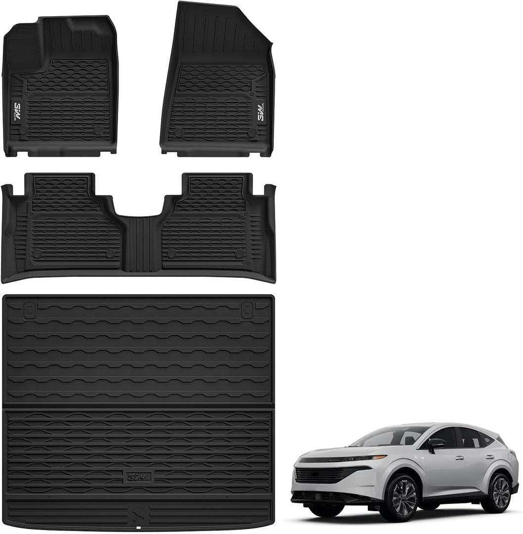 3W Floor Mats & Cargo Liner Fit Nissan Murano 2025 2026, All Weather TPE Non-Slip Custom Fit Floor Liners Set for Murano, Heavy Duty Automotive Protection Full Set Car Mats & Trunk Mat, Black