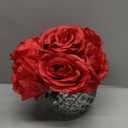 Rubystory 7 Large Stem Rose Red Artificial Flowers in Vase, Silk Flowers Arrangement in Round Glass Vase Without Water for Home Decor, Wedding Table (Red)