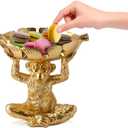 Adorable Monkey Decorative Bowl  Detailed Resin Sculpture w/Split Leaf Dish for Snacks, Nuts, Candies & More  Modern Decor Golden Finish for Keys or Jewelry