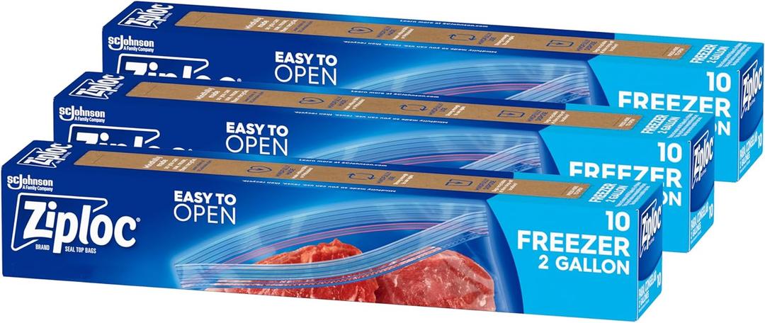 Ziploc Two Gallon Food Storage Freezer Bags, Grip 'n Seal Technology for Easier Grip, Open, and Close, 10 Count, Pack of 3 (30 Total Bags)