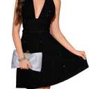 Sexy Deep V Neck Halter Glitter Bodycon Dress Sparkling Sleeveless Cocktail Party Mini Dress Backless Women's Evening Clubwear (US, Alpha, X-Large, Regular, Regular, Black) (Black, XL)