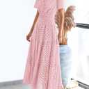 PRETTYGARDEN Womens 2026 Summer Maxi Dress Short Sleeve V Neck Hollow Out Eyelet A Line Long Flowy Beach Vacation Dresses (Pink, M)