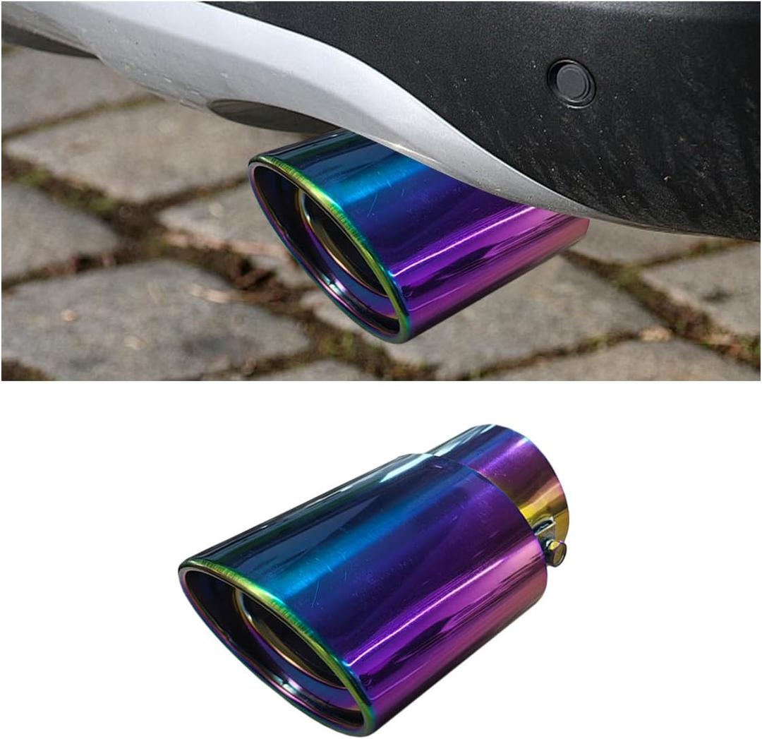 Stainless Steel Car Exhaust Tip, 2.5" Inlet 3.3" Outlet Adjustable Chrome-Plated Finish Exhaust Tailpipe, Car Exhaust Pipe Modification Tail Throat Tail Pipe, Fit for Most Cars (Straight, Multicolor)