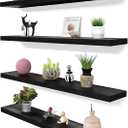 36 Inch Black Wood Floating Shelves for Wall Rustic Wall Shelf for Bedroom Living Room Set of 4, 36Incn