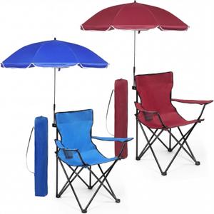 2 Pack Beach Umbrella Chairs Folding Camping Portable Beach Chairs with Canopy Shade Adults with Cup Holder Carrying Bag for Camping Hiking Travel Picnic Outdoor Events(Blue and Wine Red)