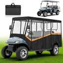 Golf Cart Enclosure for 6 Passenger, 600D Waterproof Golf Cart Rain Cover with Clear PVC Windshields, Compatible with Club Car & EZGO, Fits Extended Roof, Roll-Up Doors & Windproof Straps