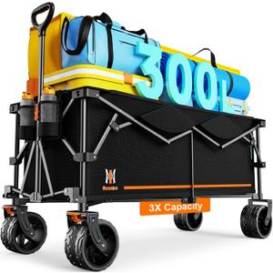 Navatiee 300L Collapsible Wagon Cart Foldable Extra Large, 48''L Folding Extended Beach Wagon with 440LBS Weight Capacity and Big All-Terrain Wheels, Heavy Duty Utility Garden Cart for Sports Outdoor Navatiee 300L Collapsible Wagon Cart Foldable Extra Large, 48''L Folding Extended Beach Wagon with 440LBS Weight Capacity and Big All-Terrain Wheels, Heavy Duty Utility Garden Cart for Sports Outdoor