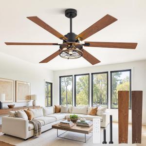 60 Inch Farmhouse Ceiling Fan with Lights and Remote,Black
Industrial Cage, Reversible DC Motor, 6 Speeds, Double-Sided 6 Blades, Noiseless for Bedroom, Living Room, Garage
